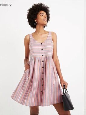 Madewell Rainbow Stripe Scoopneck Button Up Tank Dress Sz S